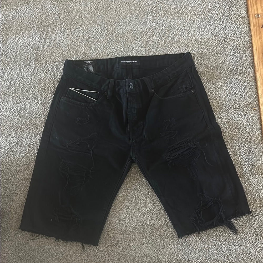 Cult of Individuality Black Jean Shorts Distressed Style